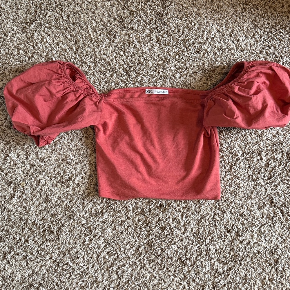 Zara Burnt orange Balloon Sleeve Crop Top GUC SZ Small B1015